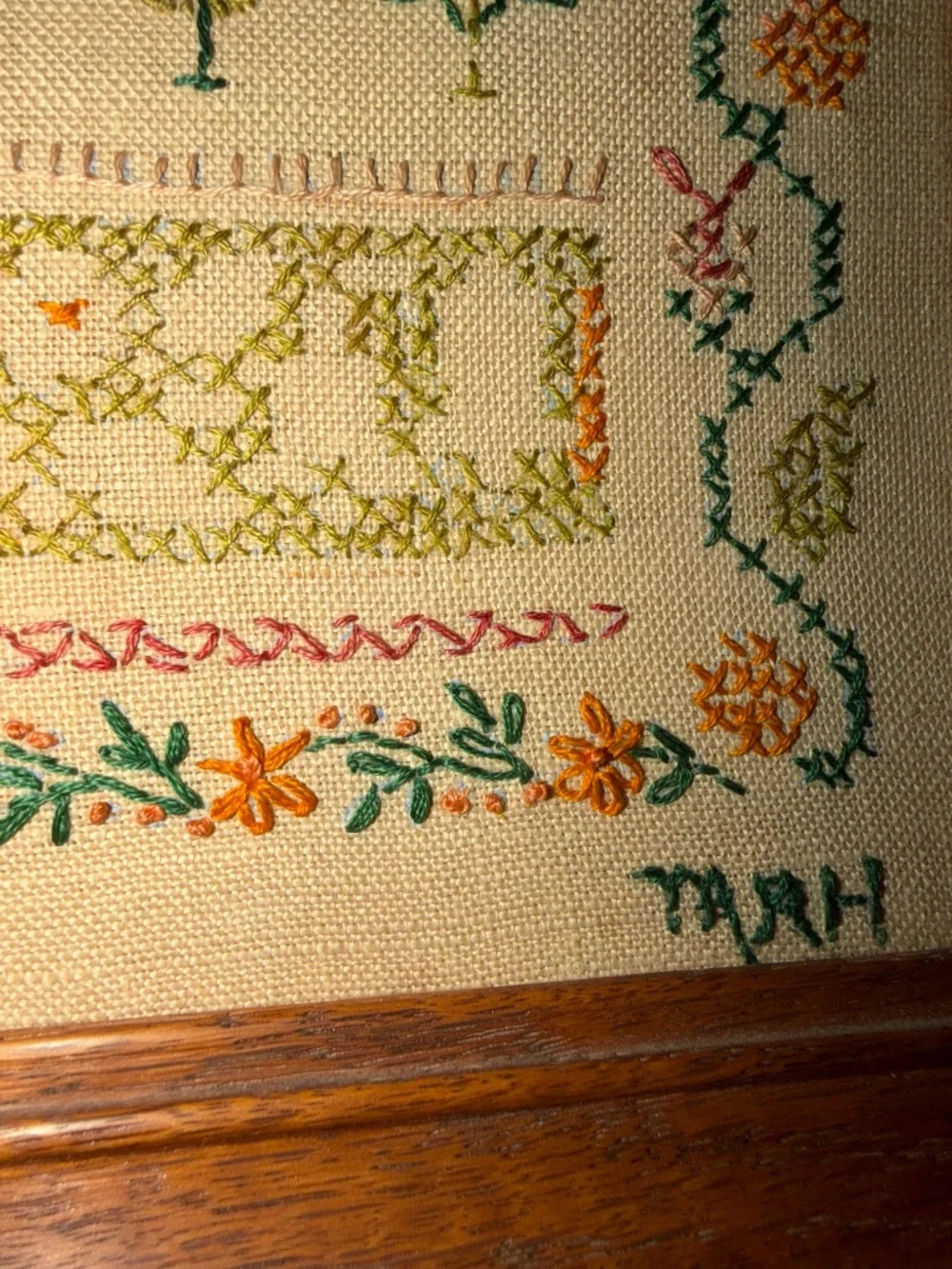 VTG Cross Stitch Sanpler Framed